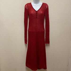 Anthropologie Red Crochet Long-Sleeve Maxi Dress